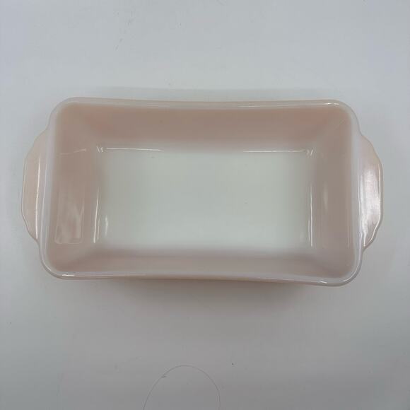 Vintage Fire King 3 Pcs-Bread Loaf Pan/Cake Pan/Split Platter Dish Peach White - Picture 12 of 16